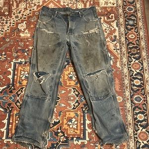 Ripped double knee jeans.